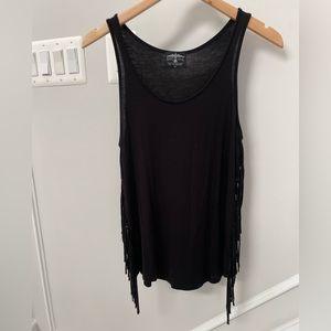 BIRD & VINE Black Fringed Top